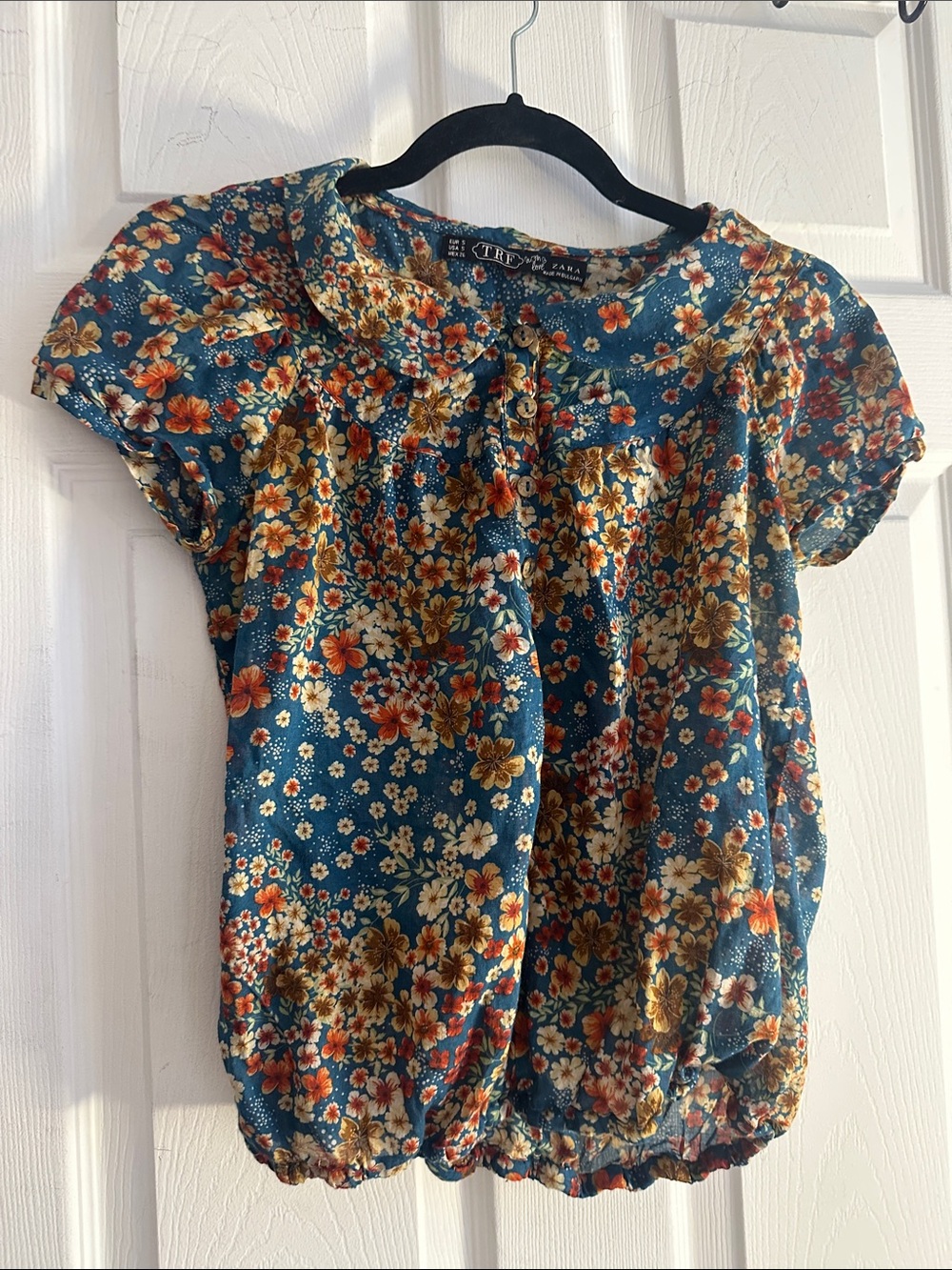 TRF Zara Green Blue & Orange Floral Blouse